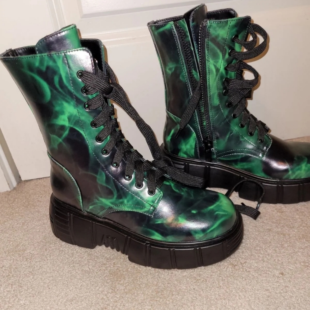 Dolls Kill Green Flame Boots